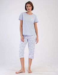 piżama damska STOKROTKI błękit/błękit 2XL/48