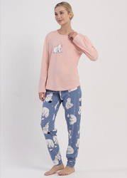 piżama damska MIŚ POLARNY łosoś/denim XL/42