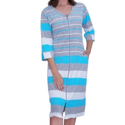 podomka/szlafrok na zamek frotte PASKI turkus/szary/biały 4XL-6XL (46/48-50/52)