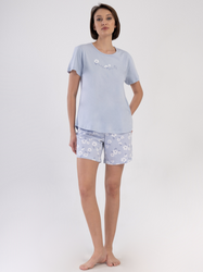 piżama damska STOKROTKI błękit/biały 1XL/46