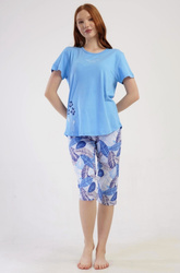 piżama damska LISTKI jasny niebieski/biały 2XL/48