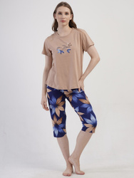 piżama damska KWIATY granat/beż 3XL/50