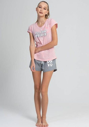 piżama damska ALL YOU NEED IS róż/szary M-XL (38-42)