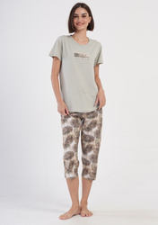 piżama damska PAPROĆ jasna oliwka/beż 3XL/50
