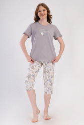 piżama damska EVERYDAY szary/kremowy 2XL-4XL (48-52)