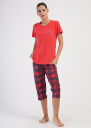 piżama damska SERDUSZKO czerwień/kratka L-XL (40-42)
