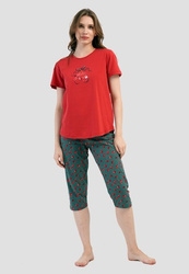 piżama damska WISIENKI czerwień/zieleń 2XL/48