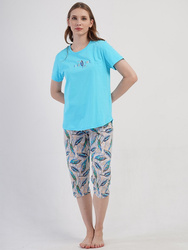 piżama damska BOHO CHIC turkus/beż 1XL-4XL (46-52)