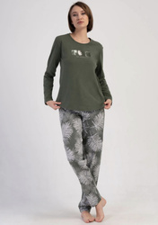 piżama damska PAPROTKA ciemna oliwka/biały XXL/44