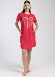 koszula nocna tunika CZERWIEŃ TĘCZOWE SERCE 2XL-4XL (48-52)