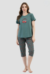 piżama damska WISIENKI zieleń/czerwień 2XL-4XL (48-52)