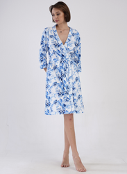 szlafrok bawełniany na zakładkę NIEBIESKIE KWIATY L-XL (40/42-42/44)