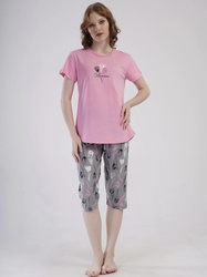 piżama damska piżama damska TULIPANY róż/popiel XL-XXL (42-44)