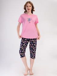 piżama damska PIÓRKA róż/granat 4XL/52