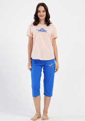 piżama damska KŁAPOUSZEK łosoś/niebieski L/40