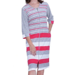 podomka/szlafrok na zamek frotte PASKI koral/szary/biały 4XL-6XL (46/48-50/52)