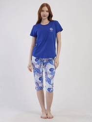 piżama damska LISTKI niebieski/biały L-XL (40-42)
