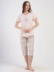 piżama damska MIŚ KRACIASTE SERCE morela/beż X/42