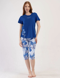 piżama damska LISTKI ciemny niebieski/biały 1XL-3XL (46-50)
