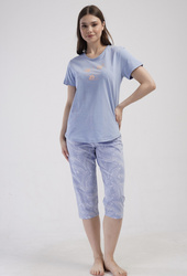 piżama damska PIÓRA denim niebieski/biały S-M (36-38)